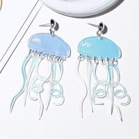 Resin Drop Earring, Octopus, plated, fashion jewelry & for woman, clear 