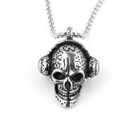 Zinc Alloy Sweater Chain Necklace, with Stainless Steel, Skull, plated, for man Approx 23.62 Inch 