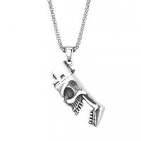 Titanium Steel Sweater Necklace, Skull, silver color plated, for man Approx 23.62 Inch 