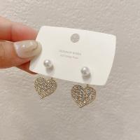 Zinc Alloy Rhinestone Drop Earring, with Plastic Pearl, durable & fashion jewelry 