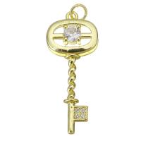 Cubic Zirconia Micro Pave Brass Pendant, Key, plated, fashion jewelry & DIY & for woman & with cubic zirconia, golden Approx 3.5mm 