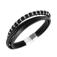 Men Bracelet, Titanium Steel, with PU Leather, for man, black, 10mm .87 Inch 