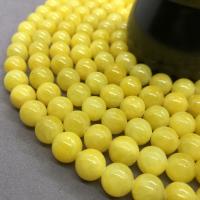 Single Gemstone Beads, Yellow Calcedony, Round, polished yellow Approx 15 Inch 