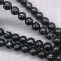 Natürliche Streifen Achat Perlen, rund, poliert, verschiedene Größen vorhanden, schwarz, Länge:ca. 15 ZollInch, verkauft von Strang
