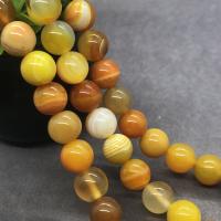Natürliche Streifen Achat Perlen, rund, poliert, verschiedene Größen vorhanden, gelb, Länge:ca. 15 ZollInch, verkauft von Strang