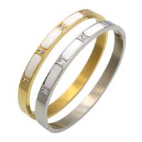 Stainless Steel Bangle, with White Shell, plated, for woman & with rhinestone 6mm, Inner Approx 