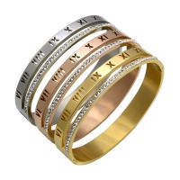 Stainless Steel Bangle, plated, with roman number & for woman & with rhinestone 10mm, Inner Approx 