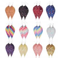 PU Leather Drop Earring, with Sequins, Teardrop, fashion jewelry & for woman 