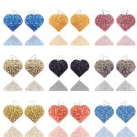 PU Leather Drop Earring, with Sequins, Heart, fashion jewelry & for woman 