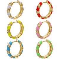 Brass Huggie Hoop Earring, Donut, gold color plated, micro pave cubic zirconia & enamel 