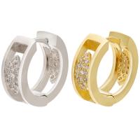 Brass Huggie Hoop Earring, plated, micro pave cubic zirconia & hollow 