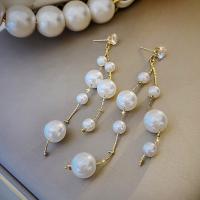 Fashion Fringe Earrings, Zinc Alloy, with Rhinestone & Plastic Pearl, fashion jewelry, white 
