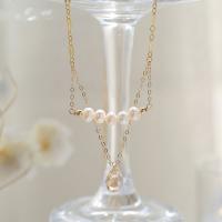 Crystal Freshwater Pearl Necklace, Brass, with Austrian Crystal, fashion jewelry, golden 