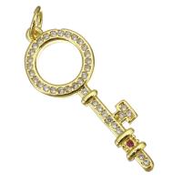 Cubic Zirconia Micro Pave Brass Pendant, Key, plated, fashion jewelry & DIY & for woman & with cubic zirconia, golden Approx 3.5mm 