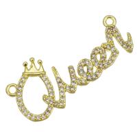 Cubic Zirconia Micro Pave Brass Connector, Alphabet Letter, plated, fashion jewelry & DIY & for woman & with cubic zirconia, golden Approx 1.5mm 