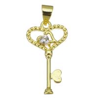 Cubic Zirconia Micro Pave Brass Pendant, Key, plated, fashion jewelry & DIY & for woman & with cubic zirconia, golden Approx 3.5mm 