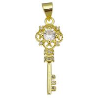 Cubic Zirconia Micro Pave Brass Pendant, Key, plated, fashion jewelry & DIY & for woman & with cubic zirconia, golden Approx 3.5mm 