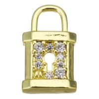 Cubic Zirconia Micro Pave Brass Pendant, Lock, plated, fashion jewelry & DIY & for woman & with cubic zirconia, golden Approx 