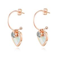 Titanium Steel Earrings, rose gold color plated, fashion jewelry & micro pave cubic zirconia & for woman 