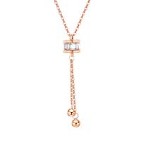 Collier de bijoux de titane, Acier titane, avec 1.97inch chaînes de rallonge, Plaqué de couleur d'or rose, bijoux de mode & pavé de micro zircon & pour femme, 6mm,30mm .54 pouce, Vendu par brin