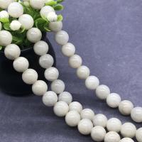 Weiße Chalcedon Perlen, Weiß Chalcedon, rund, poliert, verschiedene Größen vorhanden, gelb, Länge:ca. 15 ZollInch, verkauft von Strang