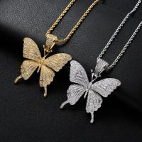 Brass Sweater Chain Necklace, with stainless steel chain, Butterfly, plated, French Rope Chain & Unisex & micro pave cubic zirconia Approx 23.6 Inch 