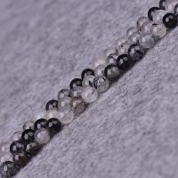 Rutilquarz Perlen, Schwarzer Rutilquarz, rund, DIY & verschiedene Größen vorhanden, keine, Länge:ca. 39 cm, verkauft von Strang