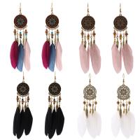 Fashion Feather Earring , Zinc Alloy, with Feather & Wood, Bohemian style & for woman 120mm 