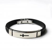 Bracelet en acier inoxydable Silicone, avec silicone, bijoux de mode & pour homme, 210mm, Vendu par PC