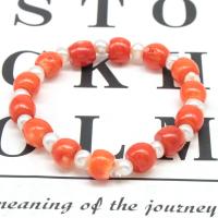 Natural Coral Bracelets, Round, polished, fashion jewelry & for woman, orange, 12*8mm .5 Inch 