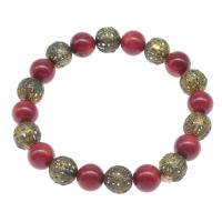 Natural Coral Bracelets, Round, polished, fashion jewelry & for woman, red, 10mm .5 Inch 