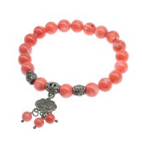 Natural Coral Bracelets, Round, polished, fashion jewelry & for woman, orange, 9mm .5 Inch 