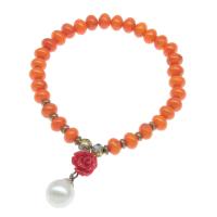 Natural Coral Bracelets, Flat Round, polished, fashion jewelry & for woman, orange, 8*5mm .5 Inch 