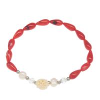 Bracelets corail naturels, larme, poli, bijoux de mode & pour femme, rouge, 11*15mm .5 pouce, Vendu par brin