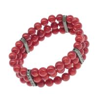 Natural Coral Bracelets, Round, polished, fashion jewelry & for woman, red, 8mm .5 Inch 