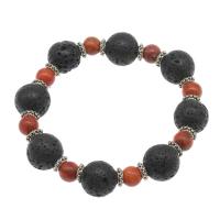 Natural Coral Bracelets, with Lava, Round, polished, fashion jewelry & for woman, red, 18mm   4mm .5 Inch 
