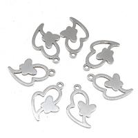 Stainless Steel Heart Pendants, plated, DIY, silver color, 16*10*1mm 