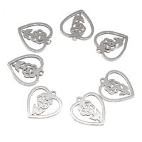 Stainless Steel Heart Pendants, plated, DIY, silver color, 15*14*1mm 