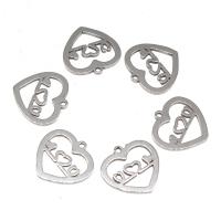 Stainless Steel Heart Pendants, plated, DIY, silver color, 14*15*1mm 
