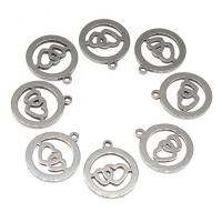 Stainless Steel Pendants, Round, plated, DIY, silver color, 15*11*1mm 