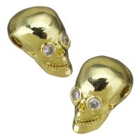 Cubic Zirconia Micro Pave Brass Beads, Skull, plated, fashion jewelry & DIY & with cubic zirconia, golden Approx 2.5mm 
