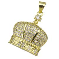 Cubic Zirconia Micro Pave Brass Pendant, Crown, plated, fashion jewelry & DIY & with cubic zirconia, golden Approx 3.5mm 