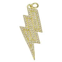 Cubic Zirconia Micro Pave Brass Pendant, Lightning Symbol, plated, fashion jewelry & DIY & with cubic zirconia, golden Approx 3mm 