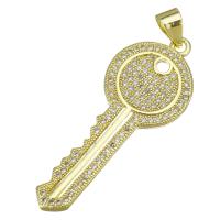 Cubic Zirconia Micro Pave Brass Pendant, Key, plated, fashion jewelry & DIY & with cubic zirconia, golden Approx 3.5mm 