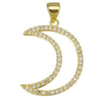 Cubic Zirconia Micro Pave Brass Pendant, Moon, plated, fashion jewelry & DIY & with cubic zirconia, golden Approx 3.5mm 