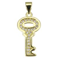 Cubic Zirconia Micro Pave Brass Pendant, Key, plated, fashion jewelry & DIY & with cubic zirconia, golden Approx 3.5mm 