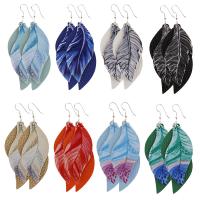 PU Leather Drop Earring, with Zinc Alloy, Leaf, plated & for woman 