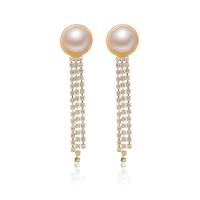 Fashion Fringe Earrings, Zinc Alloy, with Plastic Pearl, gold color plated, for woman & with rhinestone, white, 60mm 
