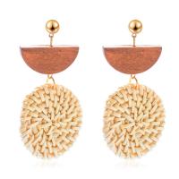 Rattan Earring, Zinc Alloy, with Rattan & Wood, gold color plated, for woman 
