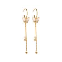 Fashion Fringe Earrings, Zinc Alloy, gold color plated, for woman & with rhinestone, pink, 90mm 